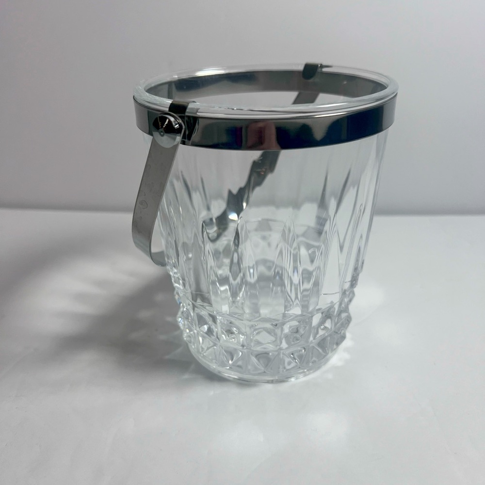 Cristal d'Arques Small Ice‎ Bucket Crystal Silverplated Handle Vintage Barware